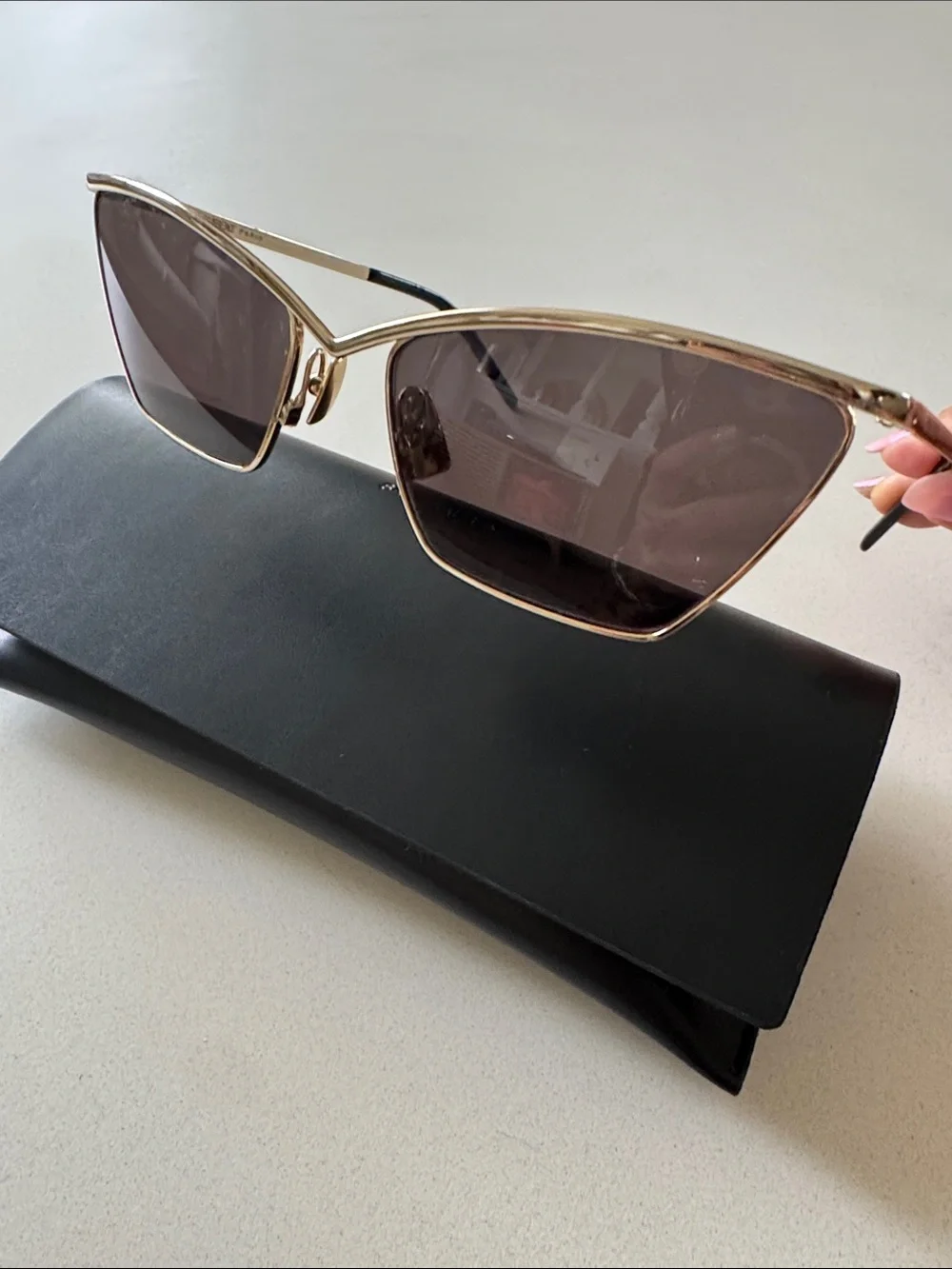 Yves Saint Laurent Gold Frame Black Lens Cat-Eye Sunglasses